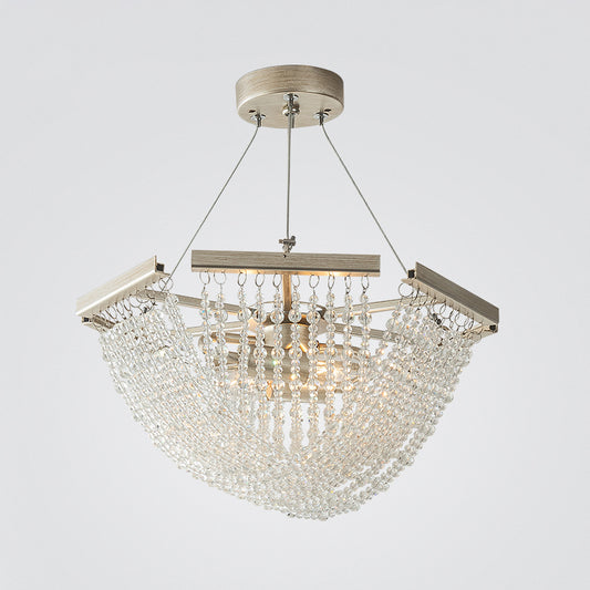 Crystal Strand Bowl Chandelier Light Traditional Living Room Hanging Pendant in Silver Clearhalo 'Ceiling Lights' 'Chandeliers' Lighting' options 2018502