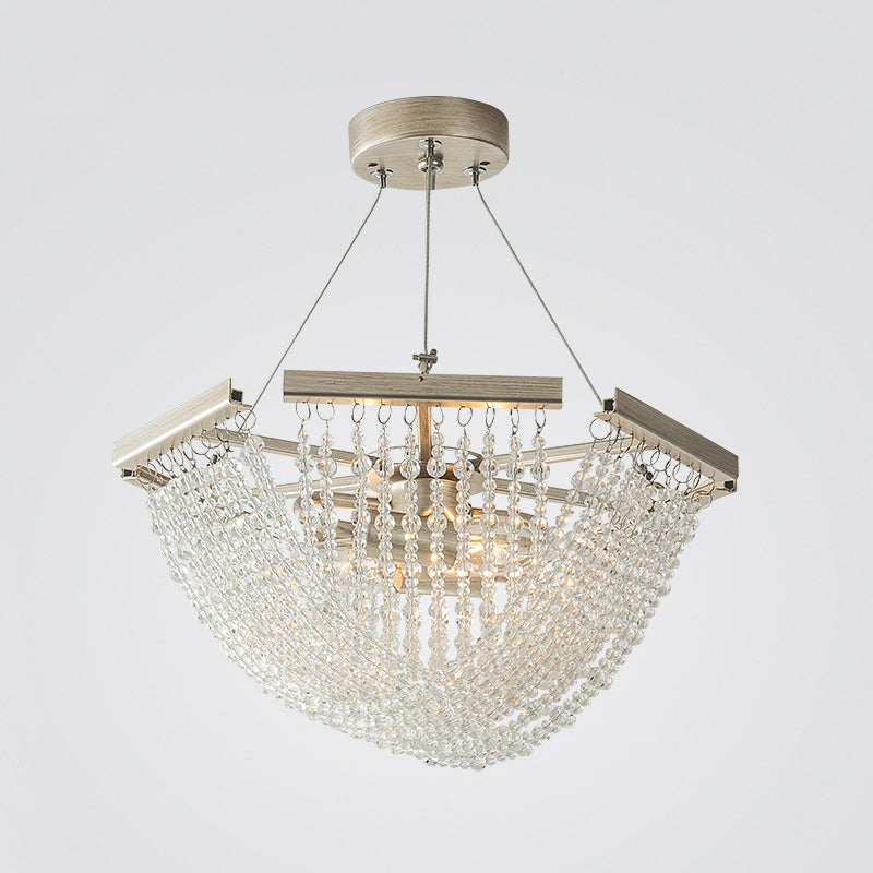 Crystal Strand Bowl Chandelier Light Traditional Living Room Hanging Pendant in Silver Silver 15" Clearhalo 'Ceiling Lights' 'Chandeliers' Lighting' options 2018502_ddab2f0e-c12e-472e-92ff-40330f9cc0d1