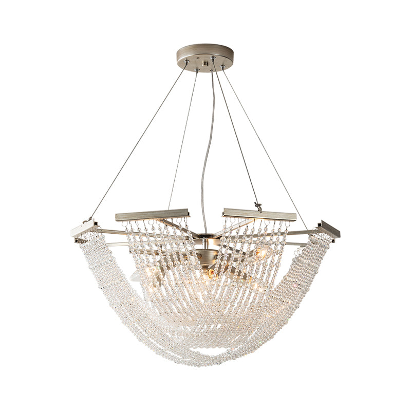 Crystal Strand Bowl Chandelier Light Traditional Living Room Hanging Pendant in Silver Clearhalo 'Ceiling Lights' 'Chandeliers' Lighting' options 2018503