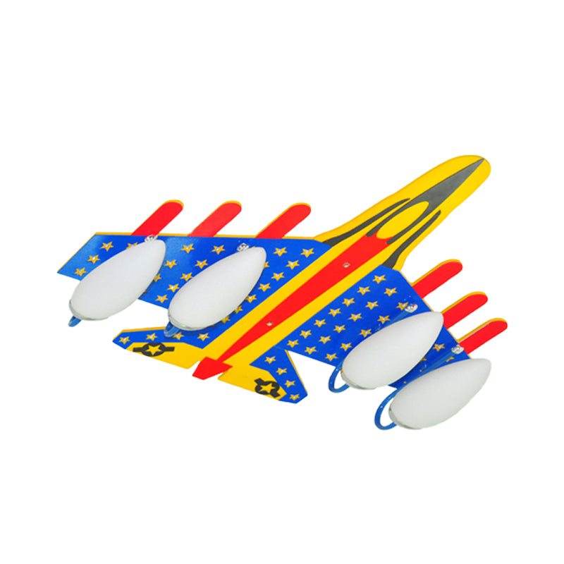 Contemporary Blue & Yellow Ceiling Light Fighter Plane 4 Lights Wood Flush Mount Light for Kid Room Clearhalo 'Ceiling Lights' 'Close To Ceiling Lights' 'Close to ceiling' 'Glass shade' 'Glass' Lighting' 201871