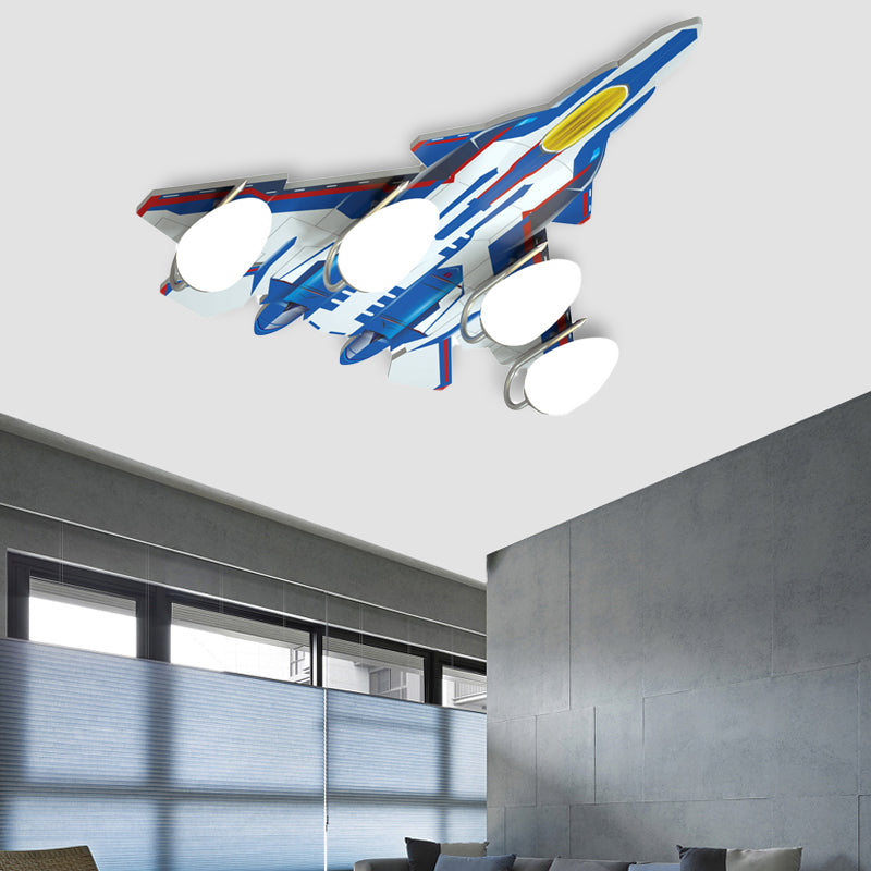 Wood Combat Aeroplane Ceiling Light Game Room Shop Cartoon Flush Mount Light Clearhalo 'Ceiling Lights' 'Close To Ceiling Lights' 'Close to ceiling' 'Glass shade' 'Glass' Lighting' 201883
