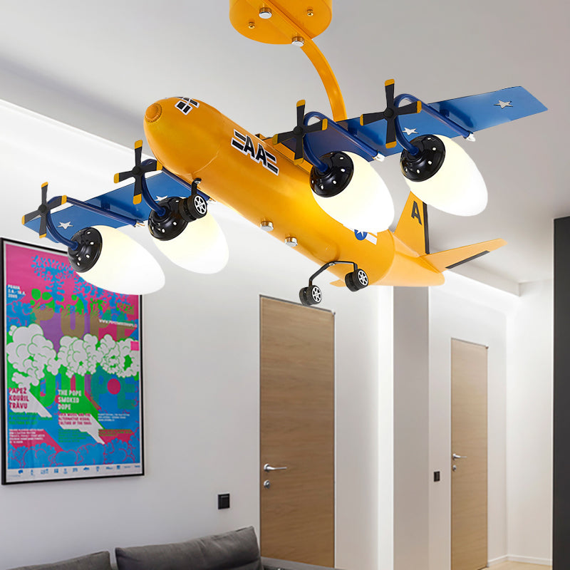 Cartoon Yellow & Blue Hanging Lamp Airplane 4 Lights Metallic Chandelier for Child Bedroom Clearhalo 'Ceiling Lights' 'Chandeliers' Lighting' options 201944