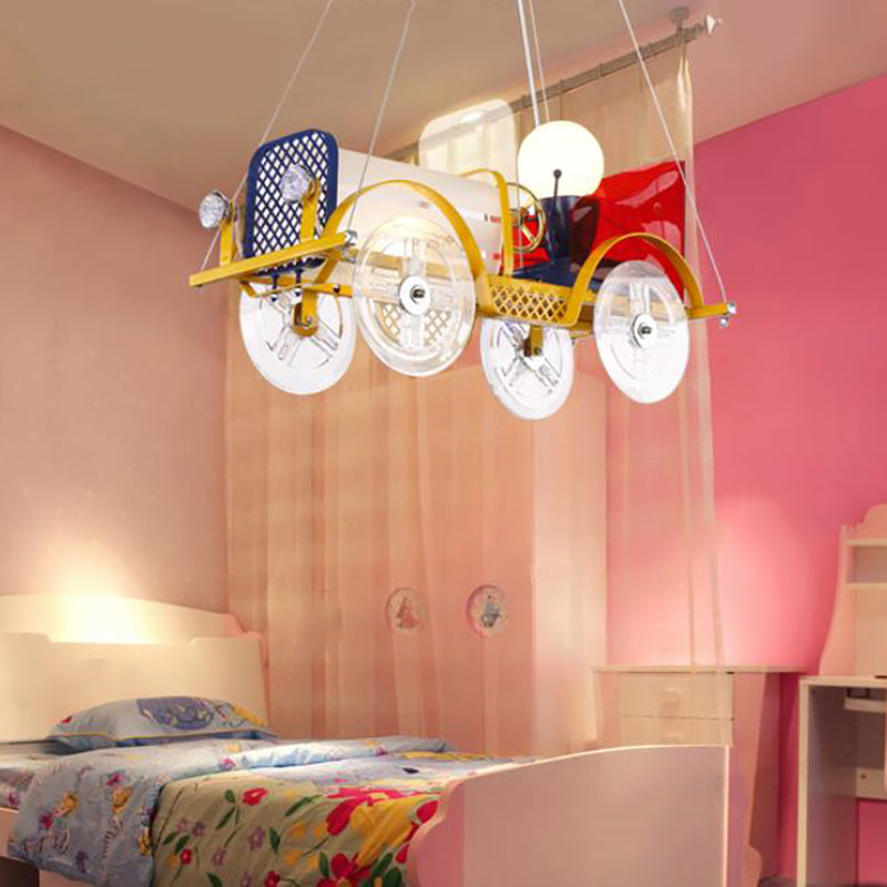 Metal Car Shaped Pendant Light with Driver Cartoon Chandelier in Yellow for Baby Room Clearhalo 'Ceiling Lights' 'Chandeliers' Lighting' options 201961