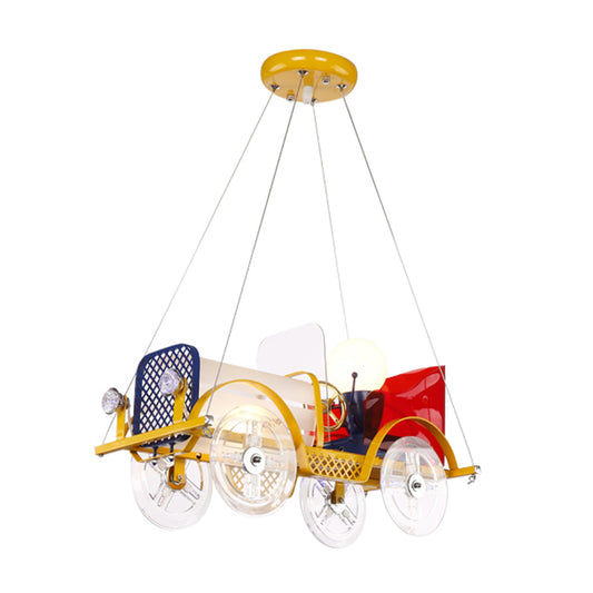 Metal Car Shaped Pendant Light with Driver Cartoon Chandelier in Yellow for Baby Room Clearhalo 'Ceiling Lights' 'Chandeliers' Lighting' options 201963