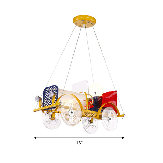 Metal Car Shaped Pendant Light with Driver Cartoon Chandelier in Yellow for Baby Room Clearhalo 'Ceiling Lights' 'Chandeliers' Lighting' options 201964