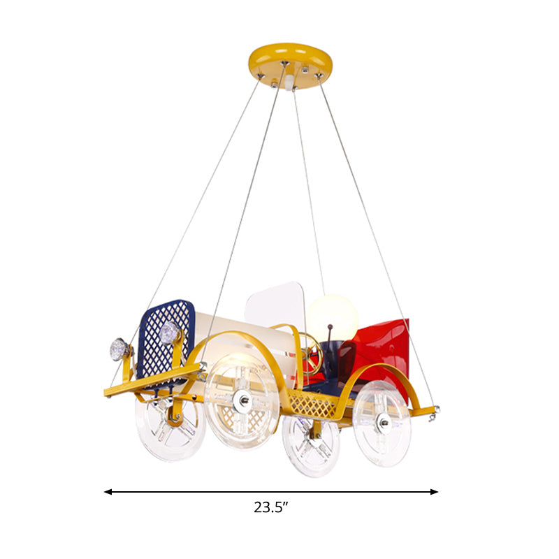 Metal Car Shaped Pendant Light with Driver Cartoon Chandelier in Yellow for Baby Room Clearhalo 'Ceiling Lights' 'Chandeliers' Lighting' options 201965