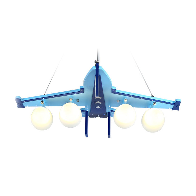 Kindergarten Combat Aircraft Chandelier Wood 4 Lights Contemporary Sky Blue Ceiling Lamp Clearhalo 'Ceiling Lights' 'Chandeliers' Lighting' options 201968