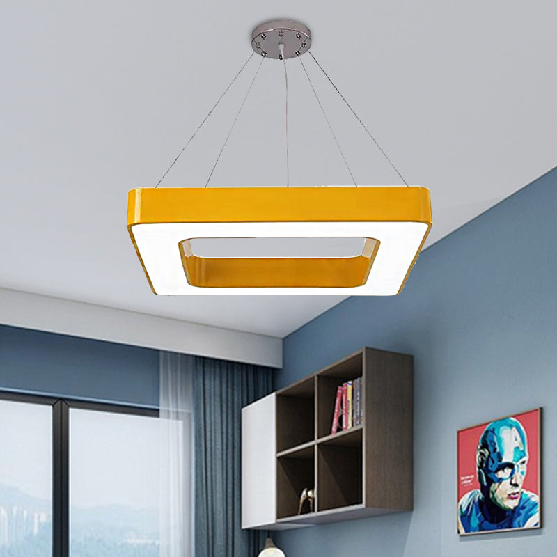 Red/Yellow/Blue/Green Square Pendant Lamp Kids Acrylic LED Chandelier Light Fixture in Third Gear/White Light for Bedroom Clearhalo 'Ceiling Lights' 'Chandeliers' Lighting' options 201972