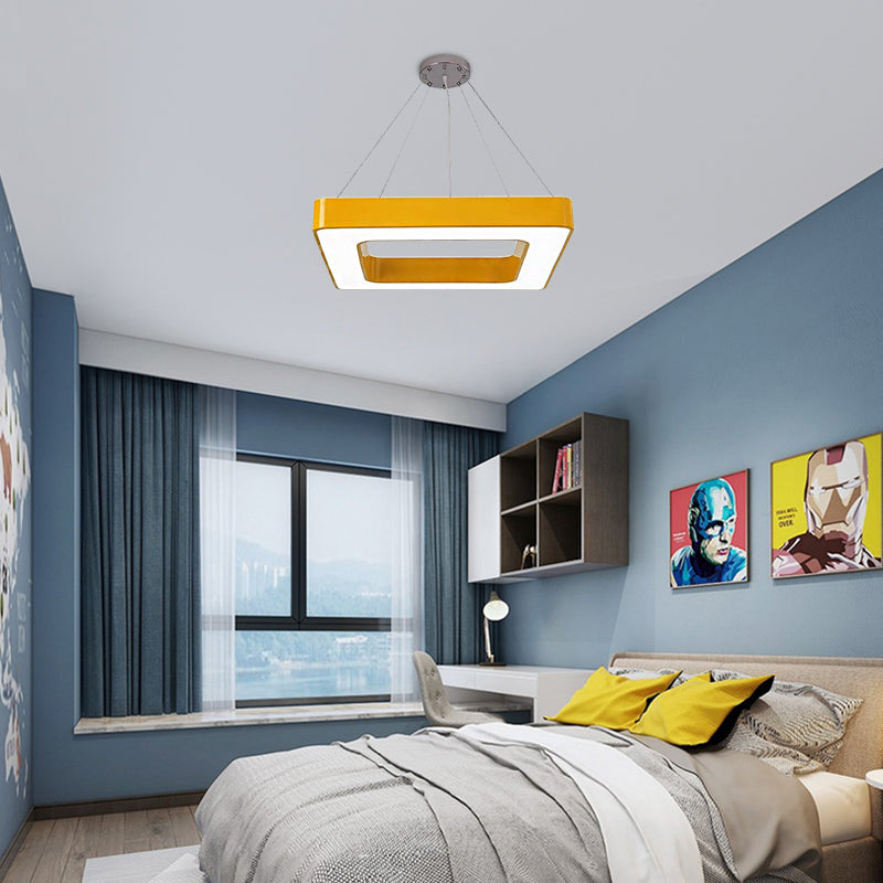 Red/Yellow/Blue/Green Square Pendant Lamp Kids Acrylic LED Chandelier Light Fixture in Third Gear/White Light for Bedroom Clearhalo 'Ceiling Lights' 'Chandeliers' Lighting' options 201973