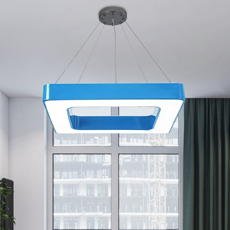 Red/Yellow/Blue/Green Square Pendant Lamp Kids Acrylic LED Chandelier Light Fixture in Third Gear/White Light for Bedroom Blue White Clearhalo 'Ceiling Lights' 'Chandeliers' Lighting' options 201976_9e7c4865-2be2-4fc0-9d0b-d4bfa2a8f3fc