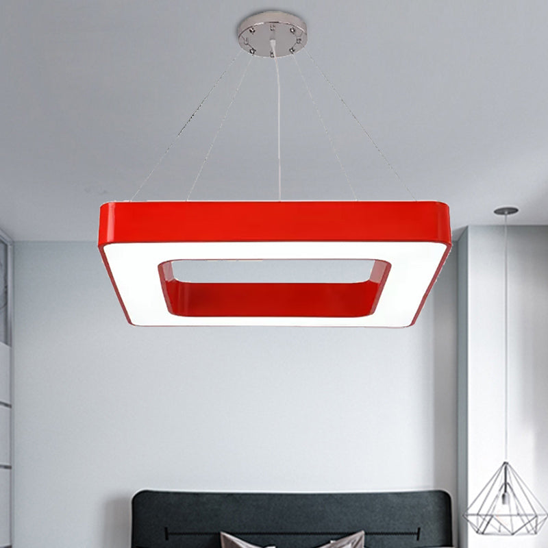 Red/Yellow/Blue/Green Square Pendant Lamp Kids Acrylic LED Chandelier Light Fixture in Third Gear/White Light for Bedroom Red Clearhalo 'Ceiling Lights' 'Chandeliers' Lighting' options 201979_375dab4f-4442-4d17-a542-c8e263bd486e