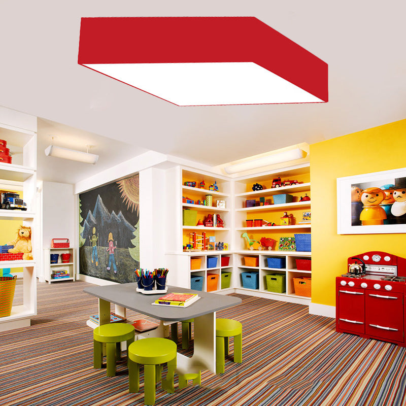 Rhombus Ceiling Mount Light Modern Acrylic LED Ceiling Lamp in Black/White/Red/Yellow/Green for Kindergarten Red Clearhalo 'Ceiling Lights' 'Close To Ceiling Lights' 'Close to ceiling' 'Flush mount' Lighting' 202001