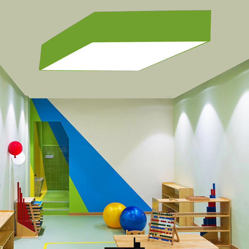 Rhombus Ceiling Mount Light Modern Acrylic LED Ceiling Lamp in Black/White/Red/Yellow/Green for Kindergarten Green Clearhalo 'Ceiling Lights' 'Close To Ceiling Lights' 'Close to ceiling' 'Flush mount' Lighting' 202005