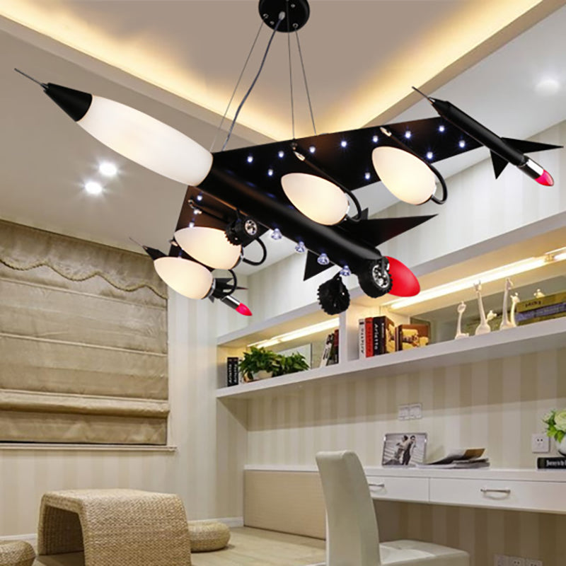 Cool Attach Airplane Chandelier Metal Black Finish Ceiling Hanging Light for Boys Bedroom Clearhalo 'Ceiling Lights' 'Chandeliers' Lighting' options 202007