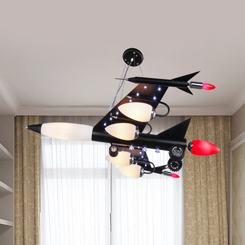 Cool Attach Airplane Chandelier Metal Black Finish Ceiling Hanging Light for Boys Bedroom Clearhalo 'Ceiling Lights' 'Chandeliers' Lighting' options 202008