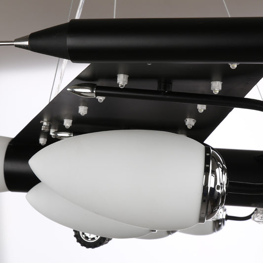 Cool Attach Airplane Chandelier Metal Black Finish Ceiling Hanging Light for Boys Bedroom Clearhalo 'Ceiling Lights' 'Chandeliers' Lighting' options 202011