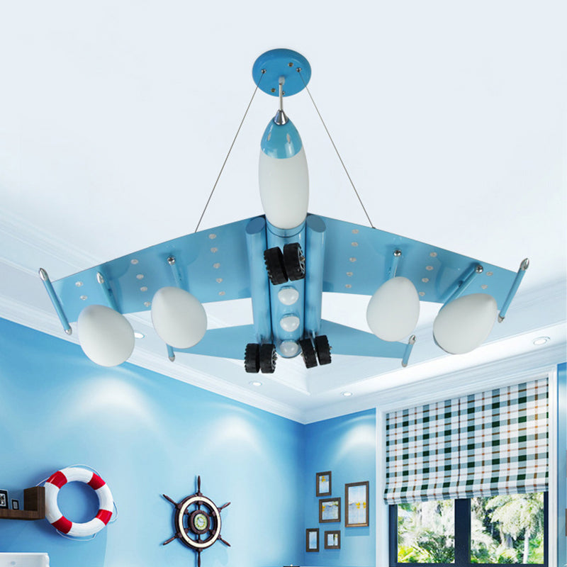 Kids Sky Blue Hanging Light Combat Airplane Metallic Chandelier for Theme Park Bedroom Clearhalo 'Ceiling Lights' 'Chandeliers' Lighting' options 202017