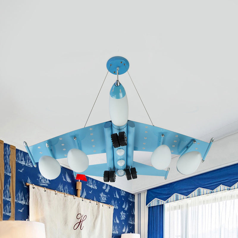 Kids Sky Blue Hanging Light Combat Airplane Metallic Chandelier for Theme Park Bedroom Clearhalo 'Ceiling Lights' 'Chandeliers' Lighting' options 202018