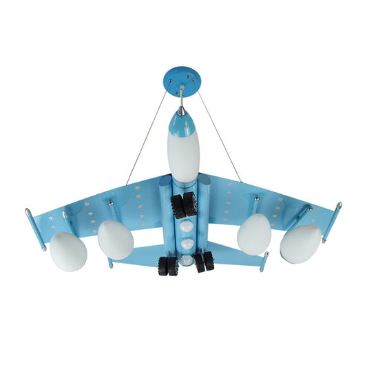 Kids Sky Blue Hanging Light Combat Airplane Metallic Chandelier for Theme Park Bedroom Clearhalo 'Ceiling Lights' 'Chandeliers' Lighting' options 202019