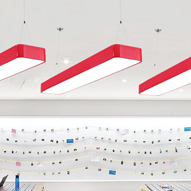 Modern Stylish Rectangle Hanging Chandelier Acrylic LED Red/Yellow/Blue/Green Suspension Light in Warm/White Light for Office Red Clearhalo 'Ceiling Lights' 'Pendant Lights' 'Pendants' Lighting' 202033_c521e168-da06-4fba-a04c-8b1a70fd13a3