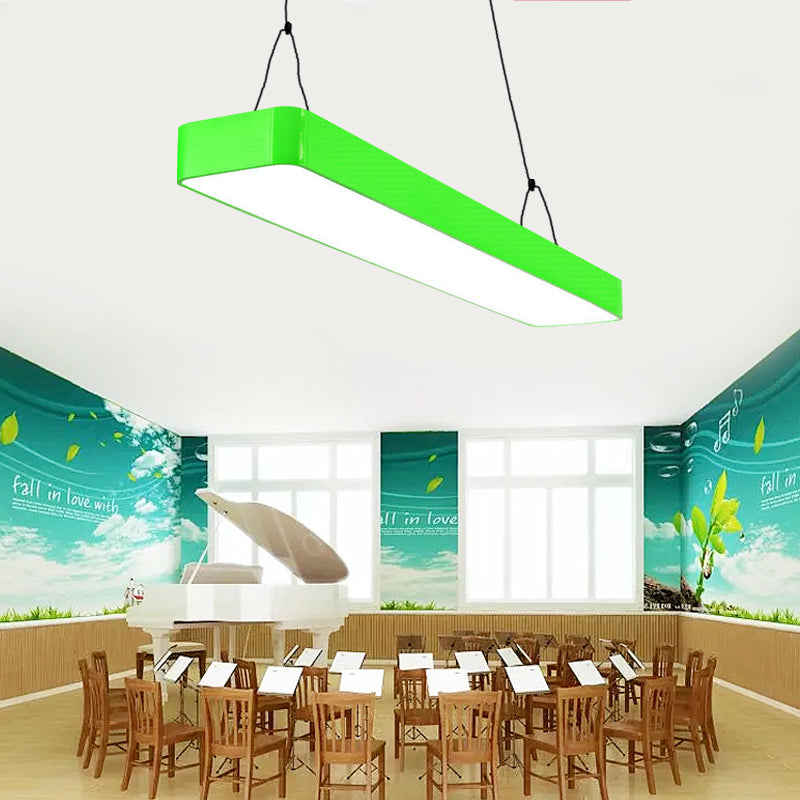 Modern Stylish Rectangle Hanging Chandelier Acrylic LED Red/Yellow/Blue/Green Suspension Light in Warm/White Light for Office Green Clearhalo 'Ceiling Lights' 'Pendant Lights' 'Pendants' Lighting' 202037_a7912d67-daf2-46ea-a96c-ba60a068ecca