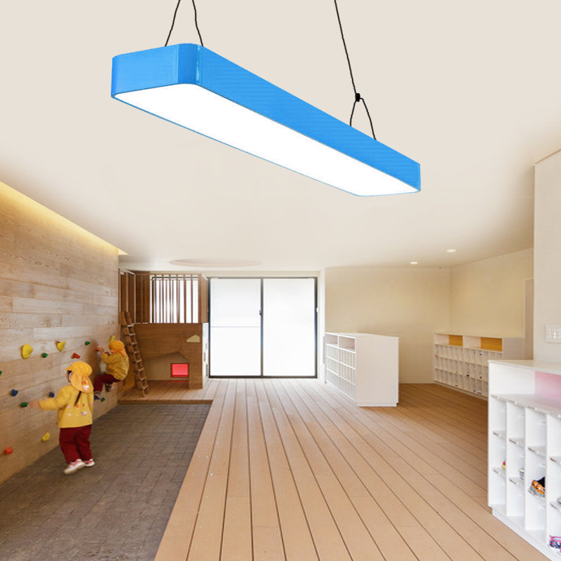 Modern Stylish Rectangle Hanging Chandelier Acrylic LED Red/Yellow/Blue/Green Suspension Light in Warm/White Light for Office Blue Clearhalo 'Ceiling Lights' 'Pendant Lights' 'Pendants' Lighting' 202043_8b7b8989-e70b-4530-9568-6d7f8bfc94bb