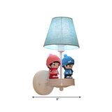 Cartoon Tapered Shade Wall Light with Child Deco Fabric One Light Blue Wall Lamp for Hallway Clearhalo 'Wall Lamps & Sconces' 'Wall Lights' Lighting' 202107