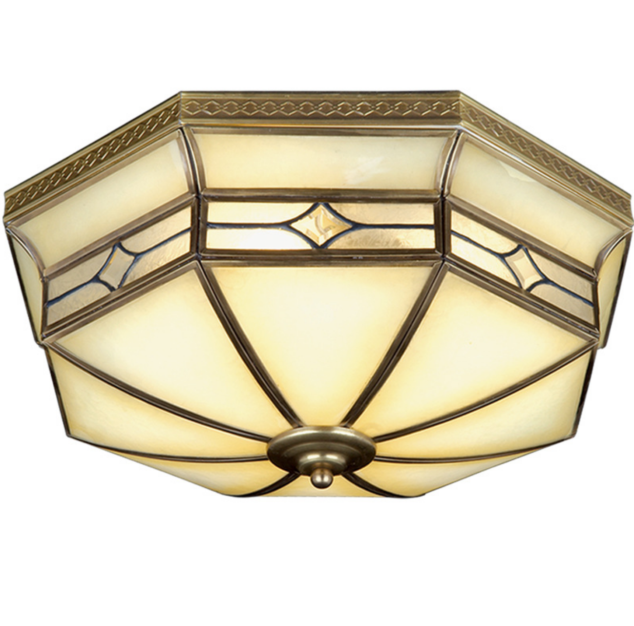 Octagon Flush Mount Tradition Textured Glass Brass 4 Bulbs Ceiling Light Fixture for Bedroom Clearhalo 'Ceiling Lights' 'Close To Ceiling Lights' 'Close to ceiling' 'Flush mount' Lighting' 20210901172512