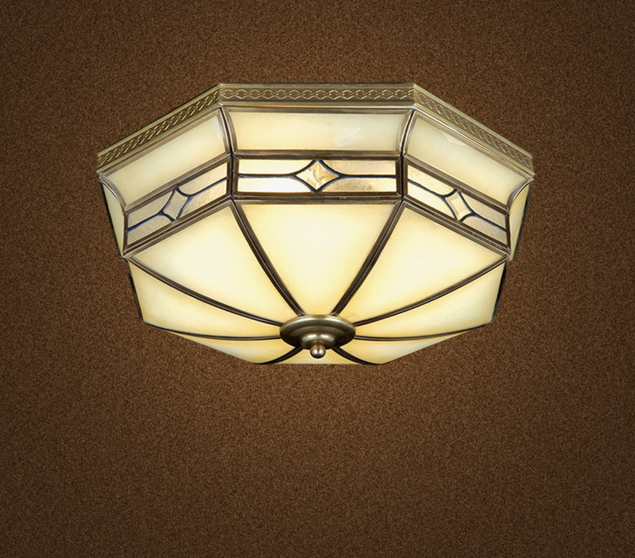 Octagon Flush Mount Tradition Textured Glass Brass 4 Bulbs Ceiling Light Fixture for Bedroom Brass Clearhalo 'Ceiling Lights' 'Close To Ceiling Lights' 'Close to ceiling' 'Flush mount' Lighting' 20210901172720