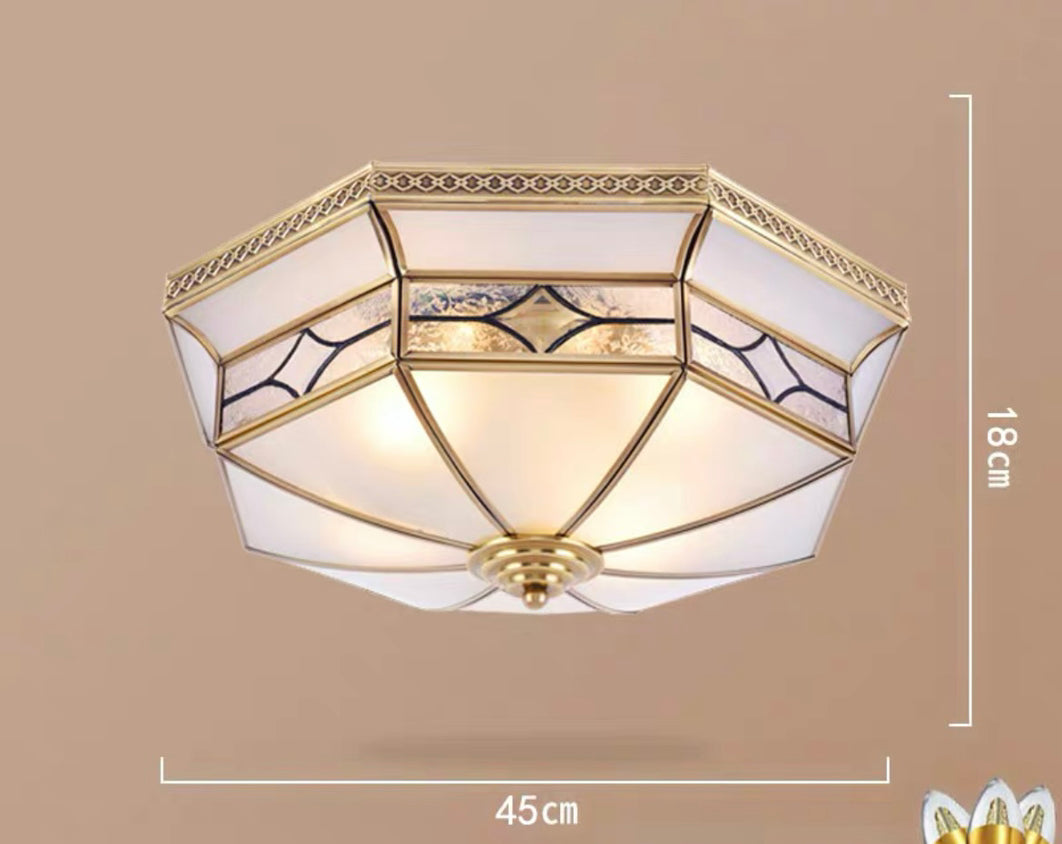 Octagon Flush Mount Tradition Textured Glass Brass 4 Bulbs Ceiling Light Fixture for Bedroom Clearhalo 'Ceiling Lights' 'Close To Ceiling Lights' 'Close to ceiling' 'Flush mount' Lighting' 20210901174553