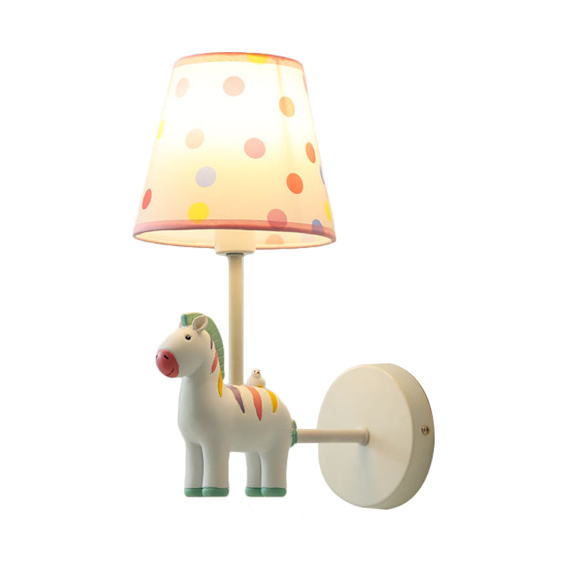 Resin Horse Wall Lamp with Tapered Shade Girls Bedroom One Bulb Lovely Kids Wall Light Clearhalo 'Wall Lamps & Sconces' 'Wall Lights' Lighting' 202126