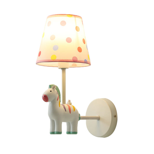 Resin Horse Wall Lamp with Tapered Shade Girls Bedroom One Bulb Lovely Kids Wall Light Clearhalo 'Wall Lamps & Sconces' 'Wall Lights' Lighting' 202126