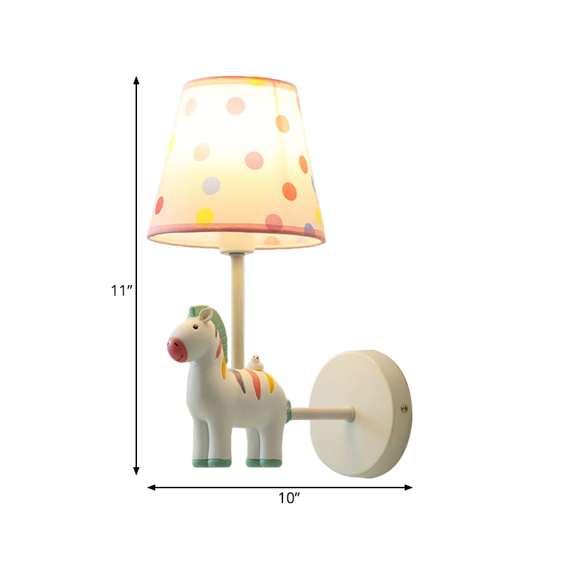 Resin Horse Wall Lamp with Tapered Shade Girls Bedroom One Bulb Lovely Kids Wall Light Clearhalo 'Wall Lamps & Sconces' 'Wall Lights' Lighting' 202127