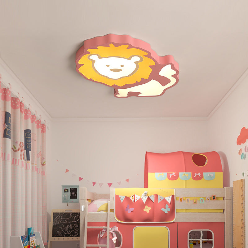 Animal LED Flush Mount Light Lion Acrylic Ceiling Lamp for Nursing Room Bedroom Pink Clearhalo 'Ceiling Lights' 'Close To Ceiling Lights' 'Close to ceiling' 'Flush mount' Lighting' 202163