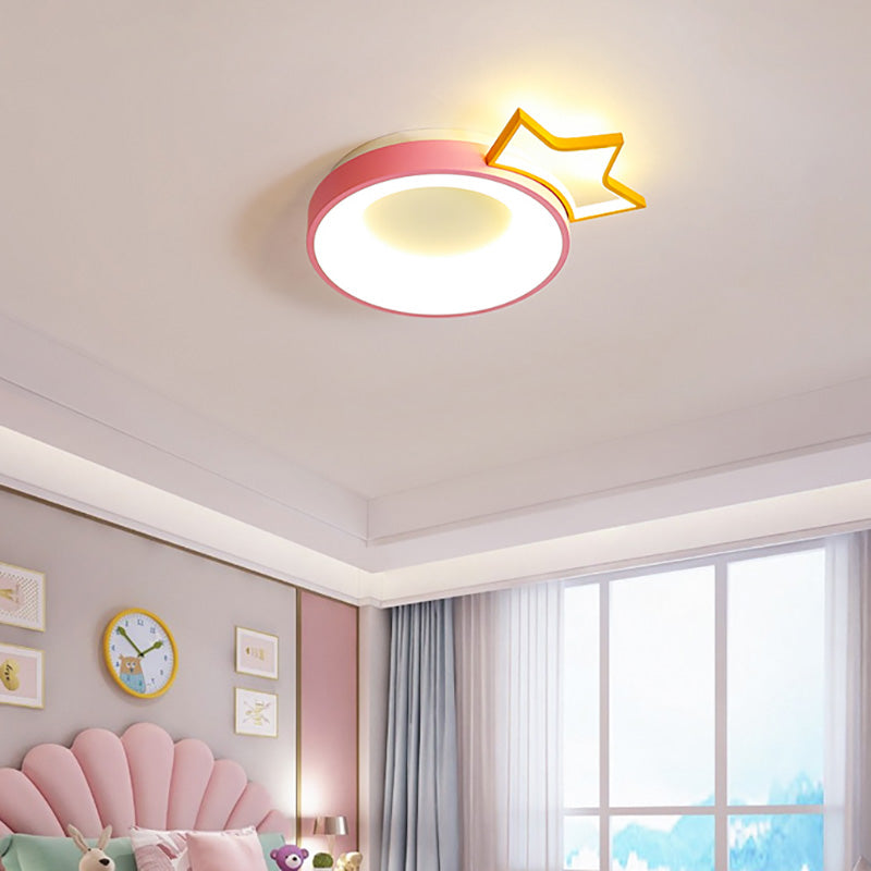 Acrylic Round LED Flush Mount Light Modern Cartoon Ceiling Light in Pink for Girls Bedroom Pink Crown Clearhalo 'Ceiling Lights' 'Close To Ceiling Lights' 'Close to ceiling' 'Flush mount' Lighting' 202167