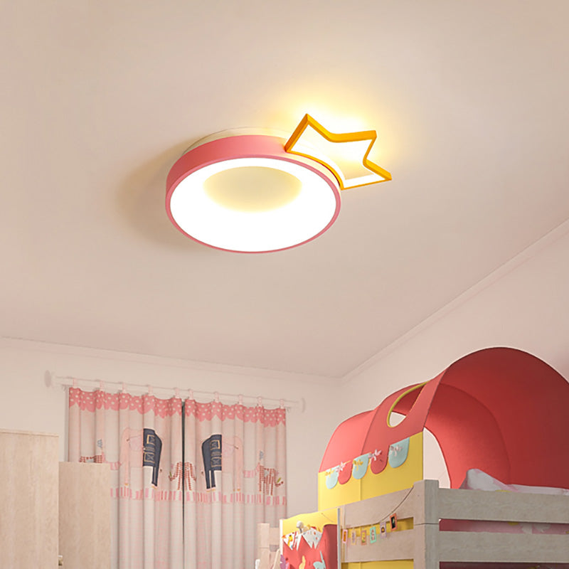 Acrylic Round LED Flush Mount Light Modern Cartoon Ceiling Light in Pink for Girls Bedroom Clearhalo 'Ceiling Lights' 'Close To Ceiling Lights' 'Close to ceiling' 'Flush mount' Lighting' 202168