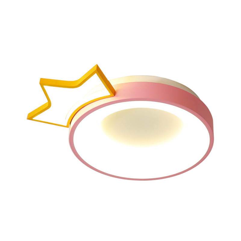 Acrylic Round LED Flush Mount Light Modern Cartoon Ceiling Light in Pink for Girls Bedroom Clearhalo 'Ceiling Lights' 'Close To Ceiling Lights' 'Close to ceiling' 'Flush mount' Lighting' 202169