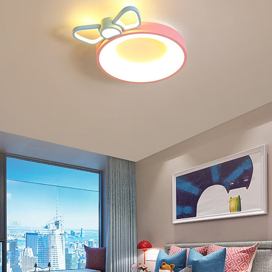 Acrylic Round LED Flush Mount Light Modern Cartoon Ceiling Light in Pink for Girls Bedroom Pink Bow Clearhalo 'Ceiling Lights' 'Close To Ceiling Lights' 'Close to ceiling' 'Flush mount' Lighting' 202171