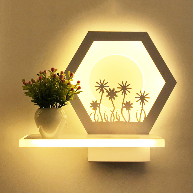 Restaurant Cafe Wall Sconce with Shelf Acrylic Modern Creative Sconce Light in White White Flower Clearhalo 'Wall Lamps & Sconces' 'Wall Lights' Lighting' 202200