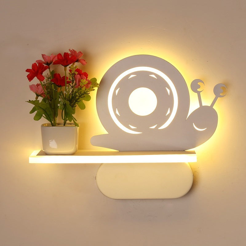 Acrylic Wall Sconce with Shelf Living Room Restaurant Modern Stylish Wall Light in White White Snail Clearhalo 'Wall Lamps & Sconces' 'Wall Lights' Lighting' 202220