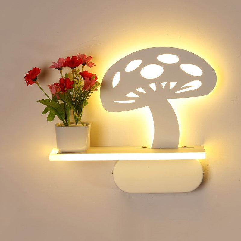 Acrylic Wall Sconce with Shelf Living Room Restaurant Modern Stylish Wall Light in White White Mushroom Clearhalo 'Wall Lamps & Sconces' 'Wall Lights' Lighting' 202224