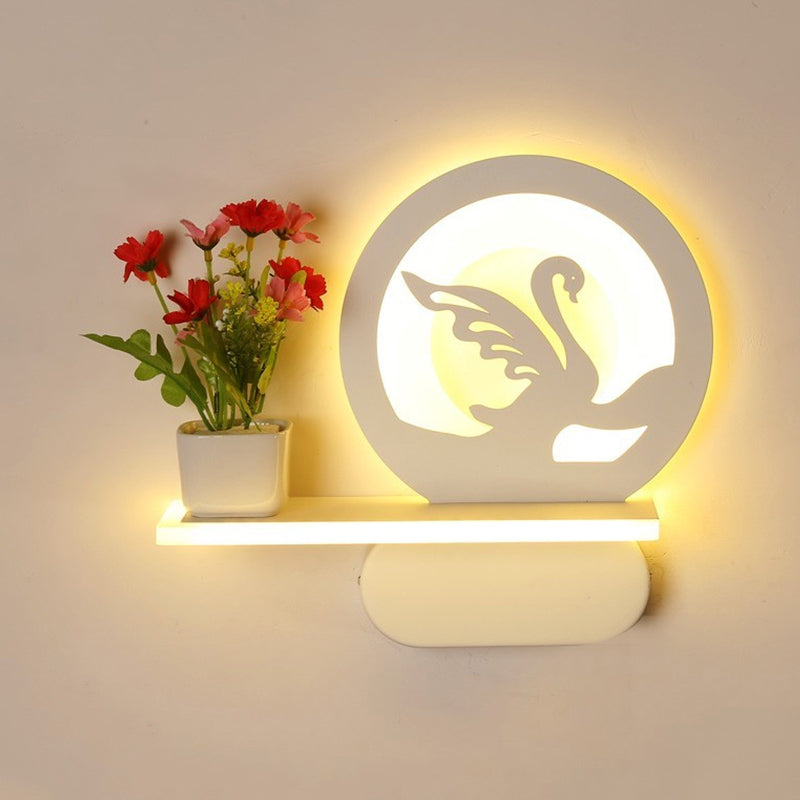 Study Room Big O Wall Lamp with Shelf Acrylic Romantic White Finish Sconce Light White Swan Clearhalo 'Wall Lamps & Sconces' 'Wall Lights' Lighting' 202248