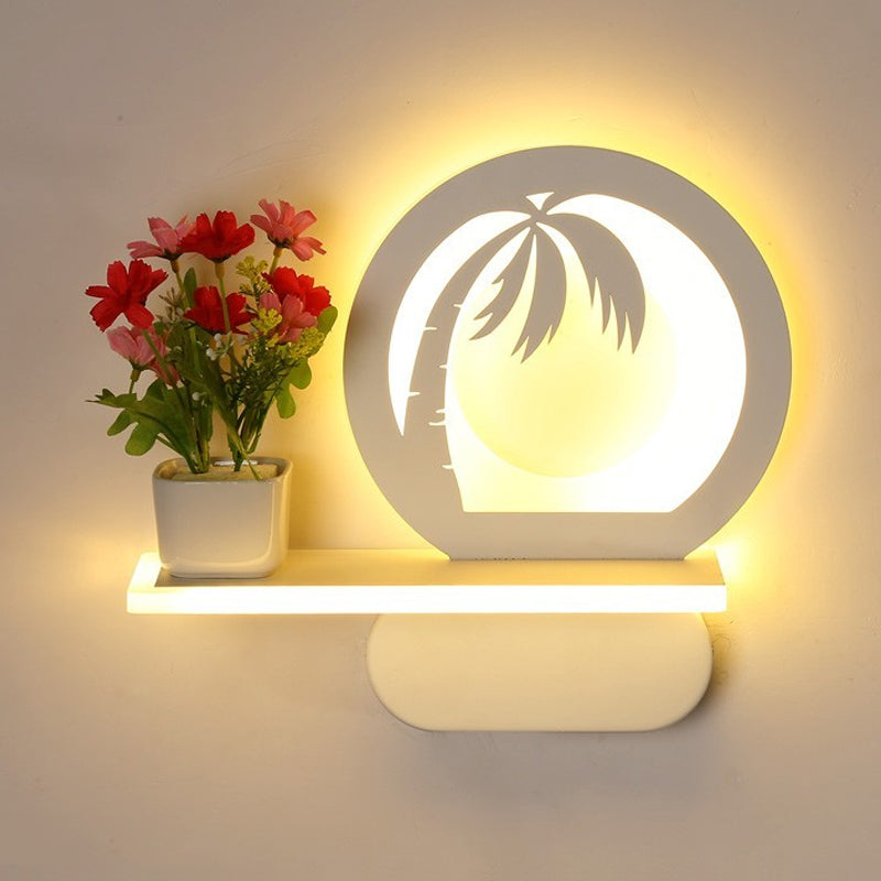 Study Room Big O Wall Lamp with Shelf Acrylic Romantic White Finish Sconce Light White Coconut Tree Clearhalo 'Wall Lamps & Sconces' 'Wall Lights' Lighting' 202258