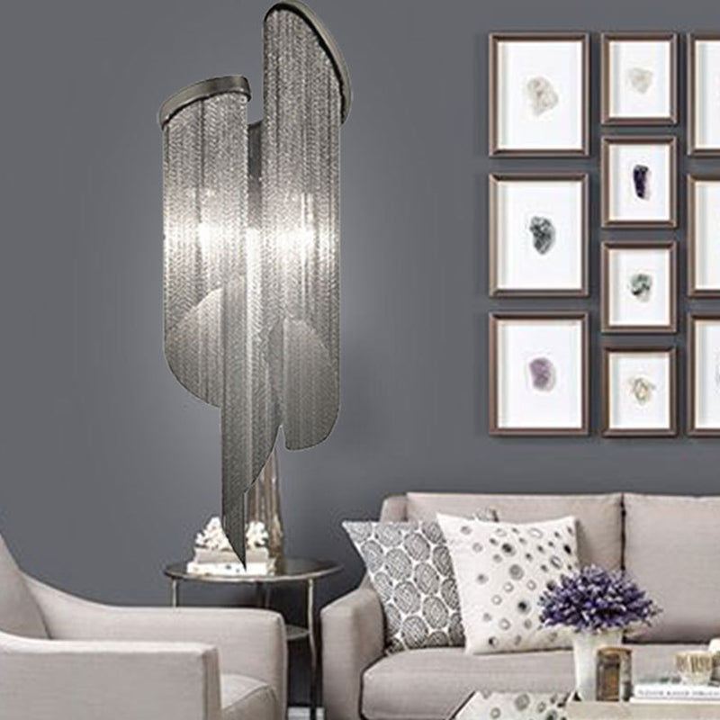 2 Heads Living Room Wall Light Fixture Simple Black Wall Lighting Ideas with Tassel Aluminum Shade Clearhalo 'Cast Iron' 'Glass' 'Industrial' 'Modern wall lights' 'Modern' 'Tiffany' 'Traditional wall lights' 'Wall Lamps & Sconces' 'Wall Lights' Lighting' 2024185