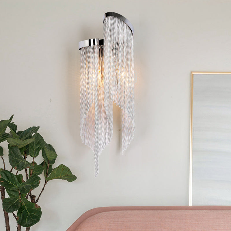 Tassel Chain Aluminum Wall Light Sconce Modernist 2 Bulbs Wall Mounted Lamp for Living Room Clearhalo 'Cast Iron' 'Glass' 'Industrial' 'Modern wall lights' 'Modern' 'Tiffany' 'Traditional wall lights' 'Wall Lamps & Sconces' 'Wall Lights' Lighting' 2024191