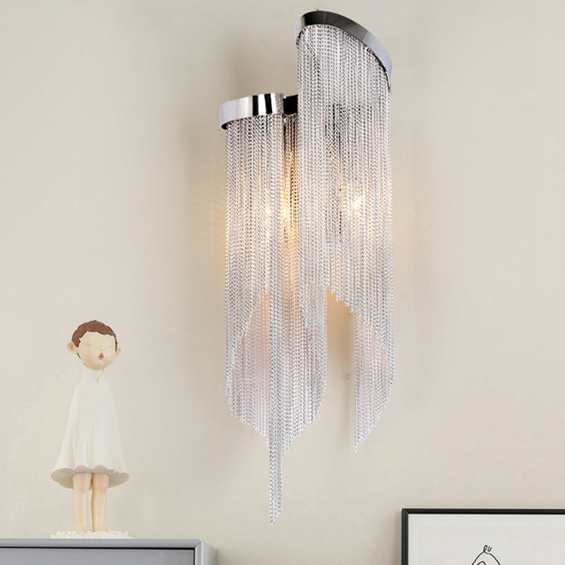 Tassel Chain Aluminum Wall Light Sconce Modernist 2 Bulbs Wall Mounted Lamp for Living Room Clearhalo 'Cast Iron' 'Glass' 'Industrial' 'Modern wall lights' 'Modern' 'Tiffany' 'Traditional wall lights' 'Wall Lamps & Sconces' 'Wall Lights' Lighting' 2024192