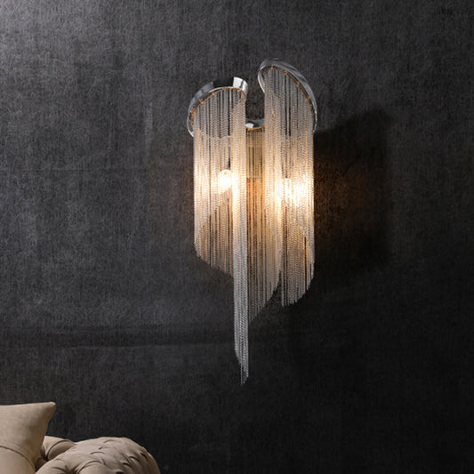 Aluminum Stream Wall Sconce Light Minimalist 2-Bulb Silver Wall Mount Lamp for Bedside Silver Clearhalo 'Cast Iron' 'Glass' 'Industrial' 'Modern wall lights' 'Modern' 'Tiffany' 'Traditional wall lights' 'Wall Lamps & Sconces' 'Wall Lights' Lighting' 2024195
