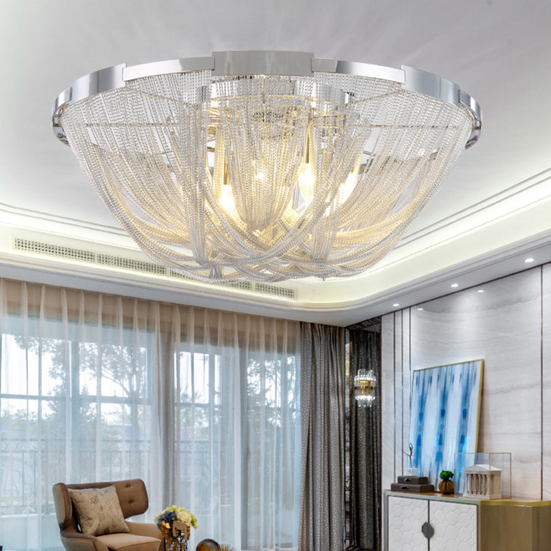 Nordic Bowl Flush Mount Aluminum Living Room Ceiling Light Fixture in Silver Silver Clearhalo 'Ceiling Lights' 'Close To Ceiling Lights' 'Close to ceiling' 'Flush mount' Lighting' 2024231