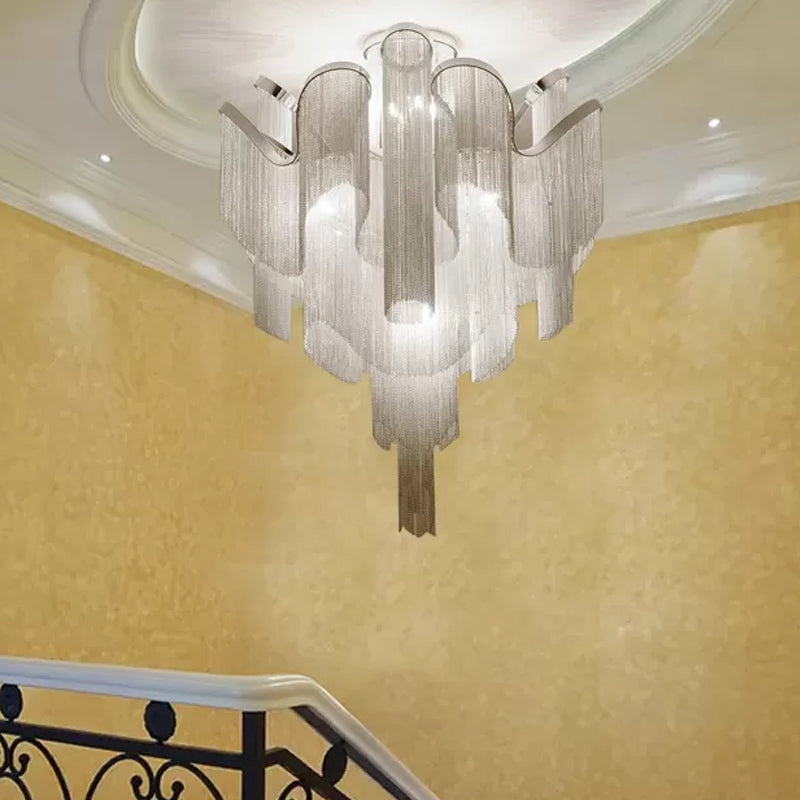 Aluminum Tiered Tassel Semi Flush Light Modernist LED Close to Ceiling Lamp for Living Room Silver Clearhalo 'Ceiling Lights' 'Close To Ceiling Lights' 'Close to ceiling' 'Semi-flushmount' Lighting' 2024242