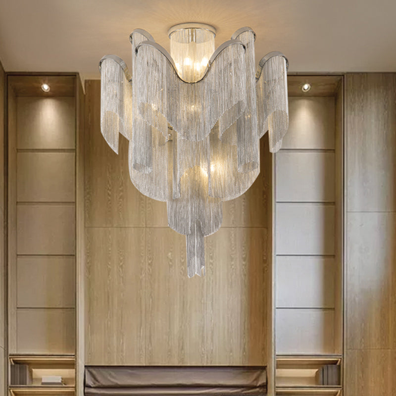 Aluminum Tiered Tassel Semi Flush Light Modernist LED Close to Ceiling Lamp for Living Room Clearhalo 'Ceiling Lights' 'Close To Ceiling Lights' 'Close to ceiling' 'Semi-flushmount' Lighting' 2024245